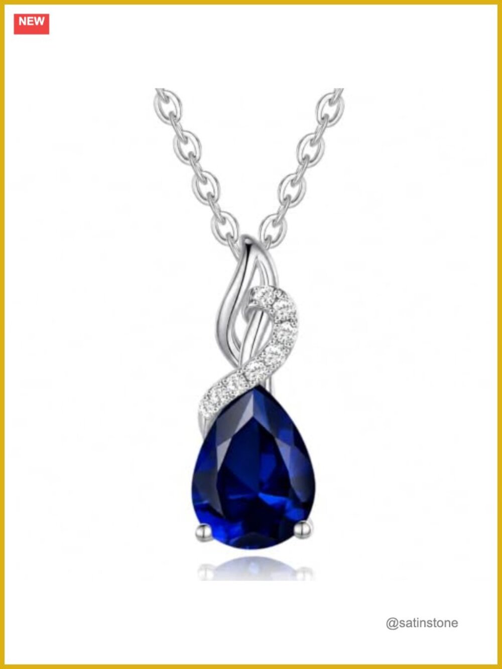 14K Solid White Gold Birthstone Diamond Pendant Necklace Pear Shape Fine Jewelry
